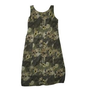 Vintage Dressbarn Floral Sleeveless Dress Green Paisley Size 16 Made in USA